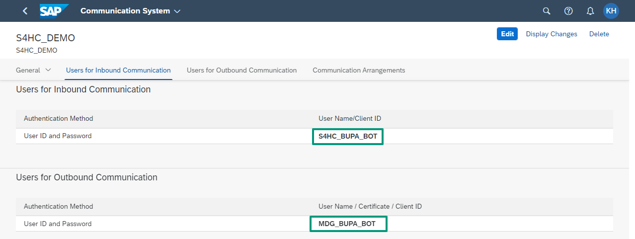 Communication Users for inbound and outbound communication with the SOAP Webservices of MDG CE