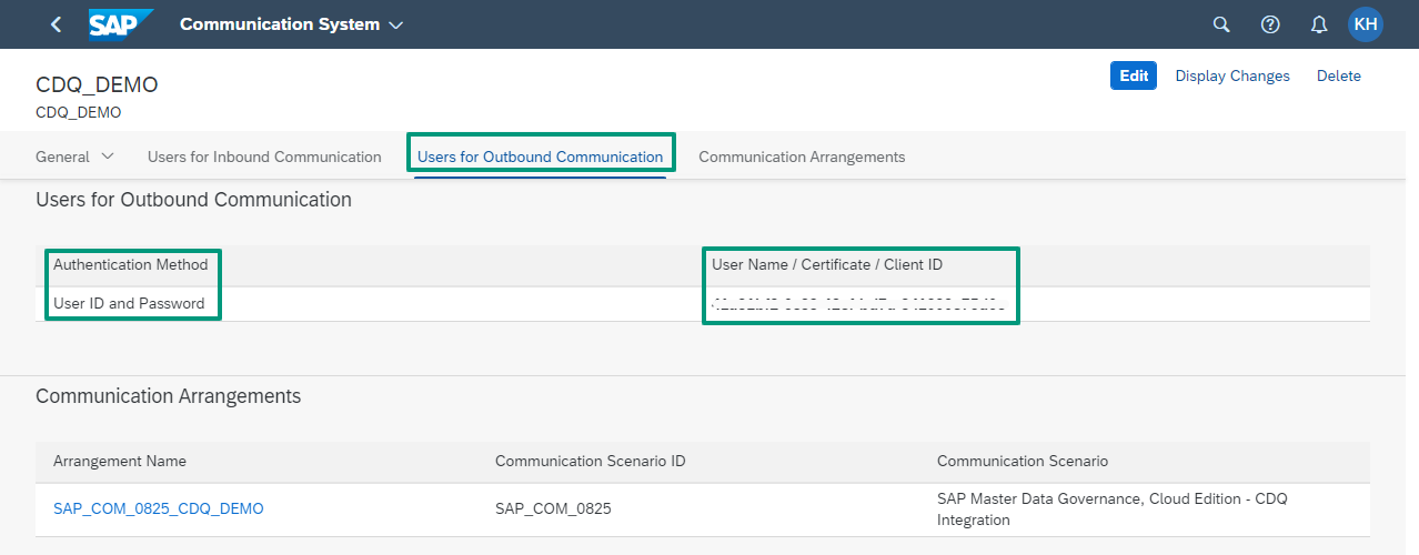 Credentials for outbound communication from MDG CE to CDQ Services